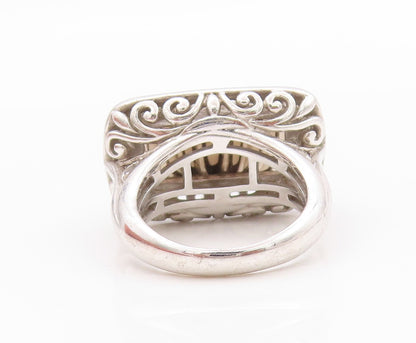 925 Sterling Silver Vintage Ring Modernist Grooved Gemstone  Sz 5  RG32501