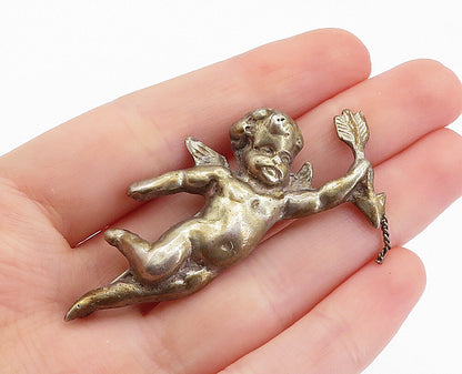 925 Sterling Silver  Vintage Antique Dark Tone Baby Angel Brooch Pin  BP2441