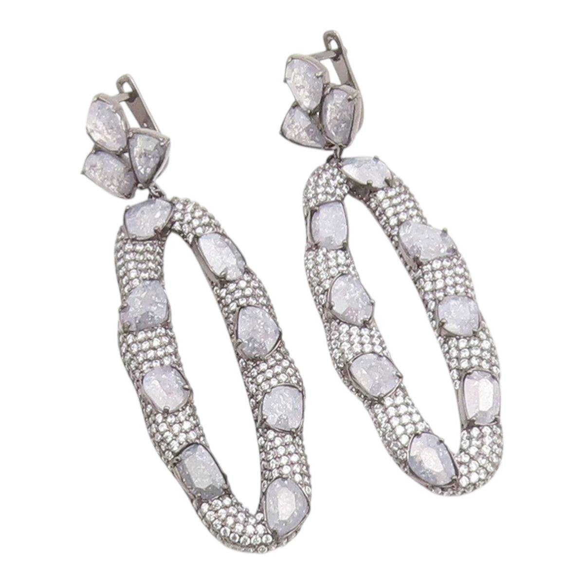 925 Sterling Silver Vintage Earrings Drusy Quartz & Topaz Oval Drop  EG14234