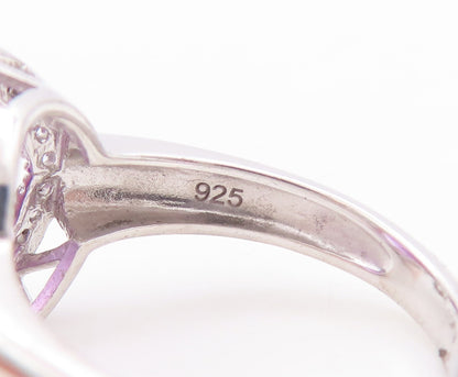 925 Sterling Silver Vintage Ring Round Cut Amethyst Halo CZ  Sz 7.5  RG29571