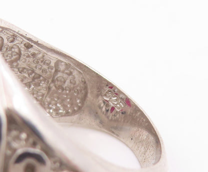 925 Sterling Silver Vintage Ring Ruby Openwork Floral Band  Sz 7.5  RG36168