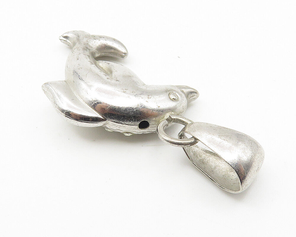 925 Sterling Silver  Vintage Topaz Hollow Leaping Dolphin Pendant  PT8470