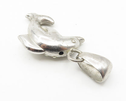 925 Sterling Silver  Vintage Topaz Hollow Leaping Dolphin Pendant  PT8470
