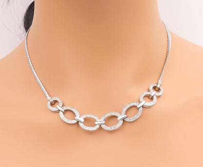 925 Sterling Silver Vintage Necklace Genuine Diamonds Elegant Oval Link  NE4755