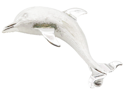 BEAU 925 Sterling Silver  Vintage Shiny Matte Dolphin Motif Brooch Pin  BP6507