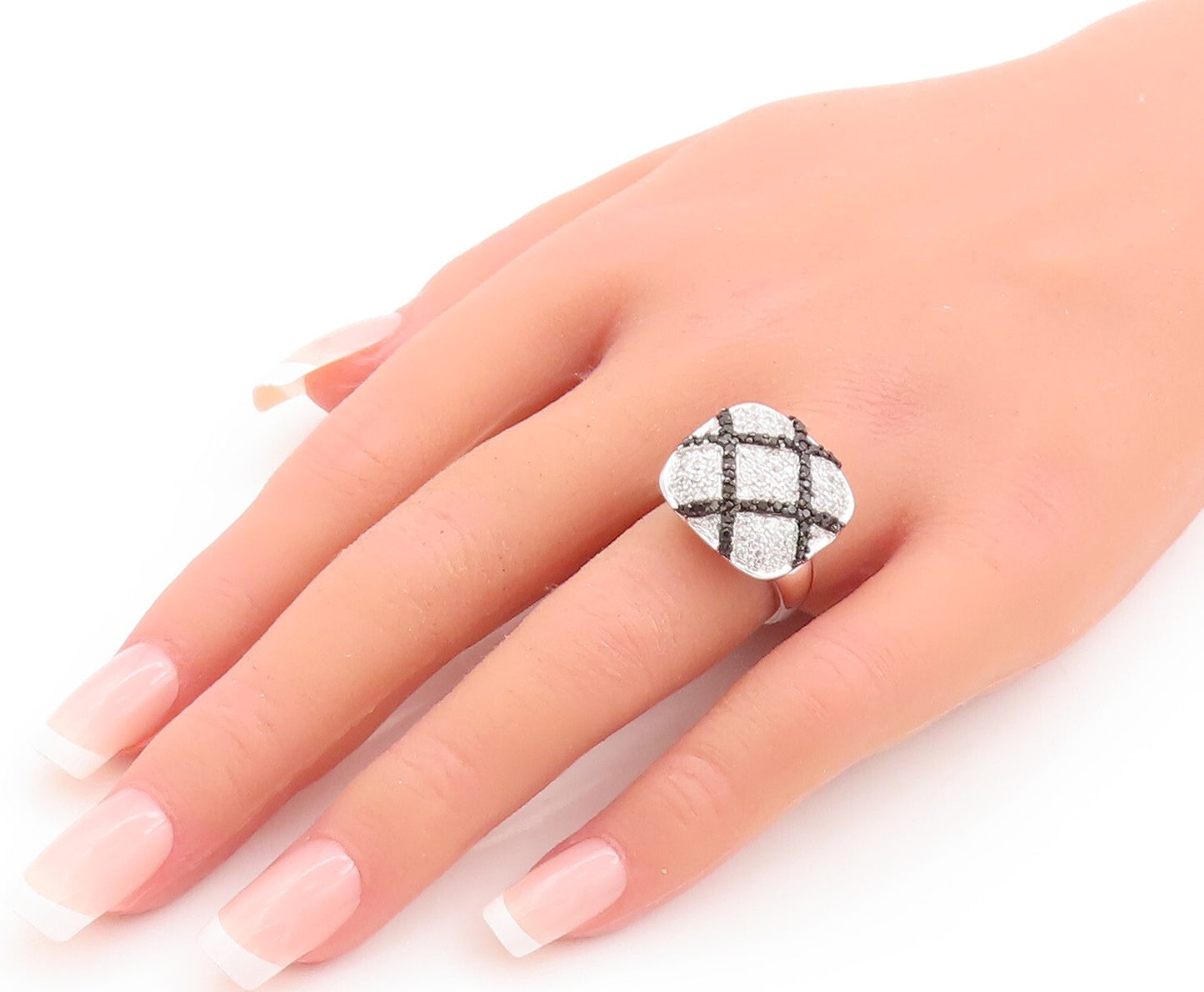 925 Sterling Silver Vintage Ring CZ Inlay Spinel Check Box Inlay  Sz 6  RG29391