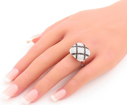 925 Sterling Silver Vintage Ring CZ Inlay Spinel Check Box Inlay  Sz 6  RG29391