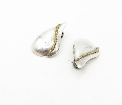 MEXICO 925 Sterling Silver  Vintage Two Tone Twist Non Pierce Earrings  EG3953