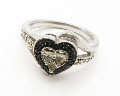 925 Silver  Vintage Genuine Blue & White Diamonds Band Ring Sz 6.5  RG14487