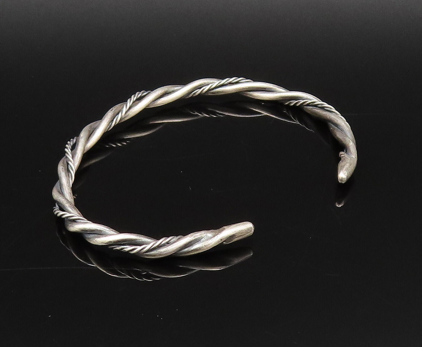 925 Sterling Silver  Vintage Minimalist Twisted Cable Cuff Bracelet  BT9729
