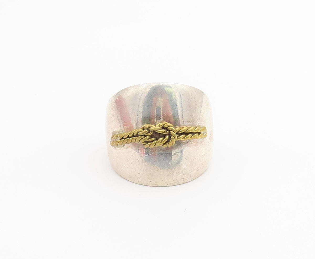 925 Sterling Silver Vintage Ring MEXICO Two Tone Double Rope Knot  Sz 8  RG36719