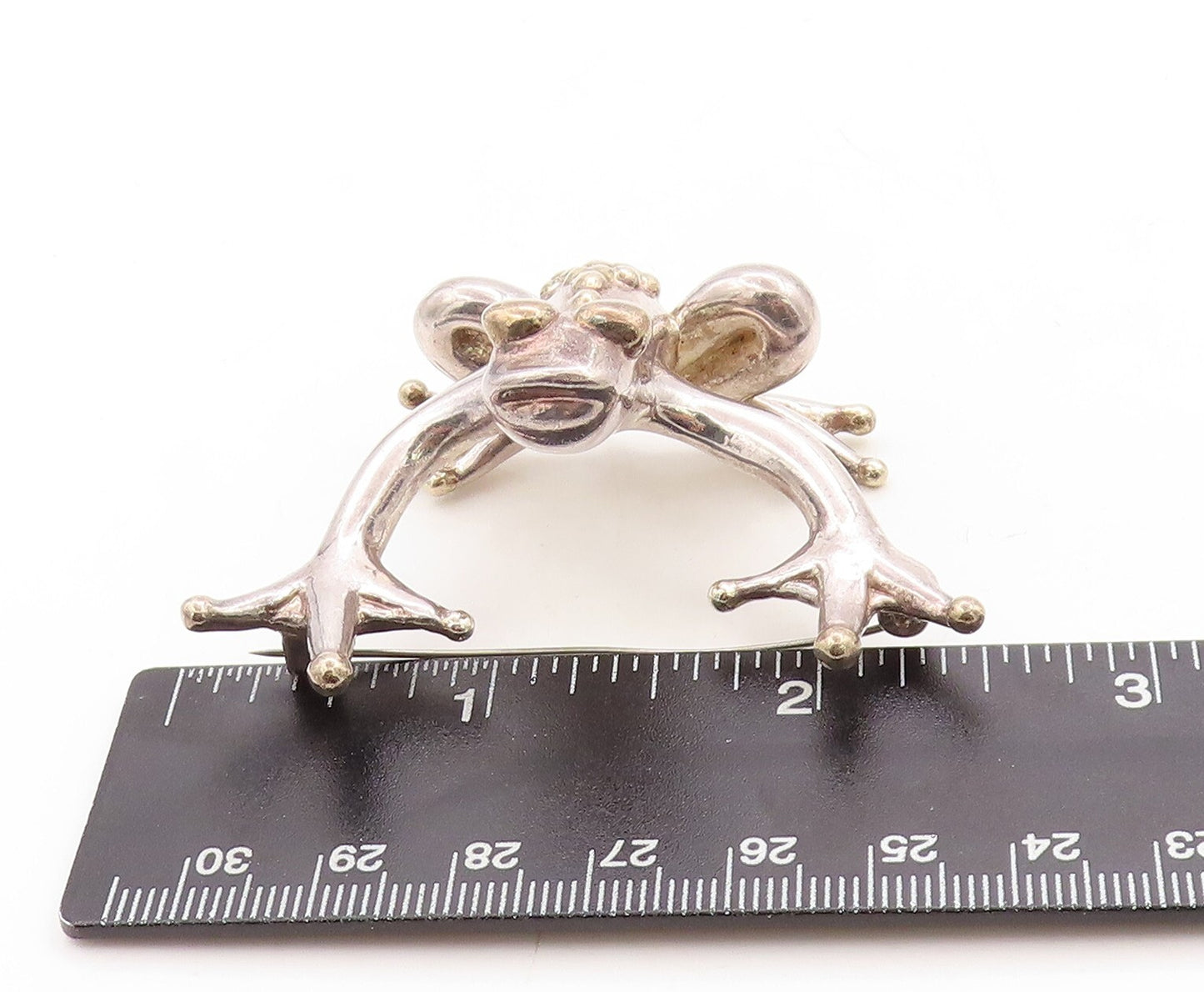 925 Sterling Silver Vintage Brooch Pin Solid Cutout Large Dotted Frog  BP11339