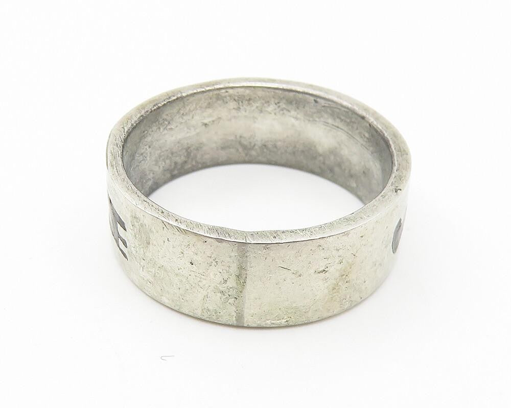 925 Sterling Silver  Vintage Love Heart Scribble Smooth Band Ring Sz 8 RG10712