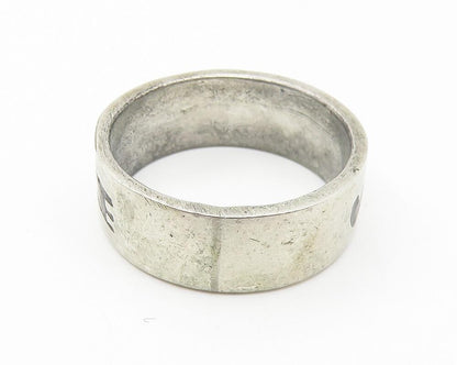 925 Sterling Silver  Vintage Love Heart Scribble Smooth Band Ring Sz 8 RG10712