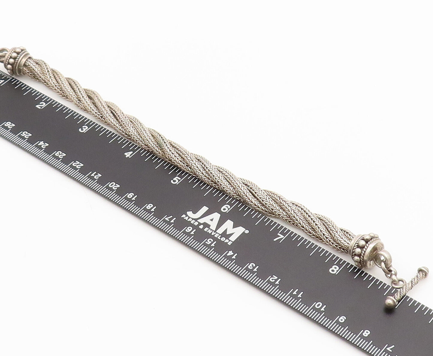 BALI 925 Sterling Silver  Vintage Twisted Ropes Beaded Thick Bracelet  BT10102