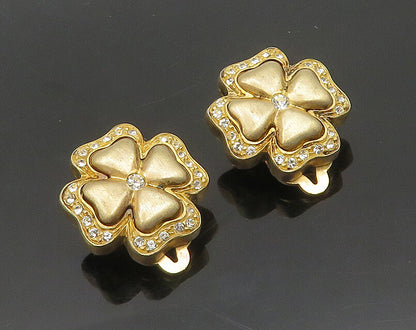 925 Silver Vintage Topaz Four Leaf Clover Matte Non Pierce Earrings EG9671