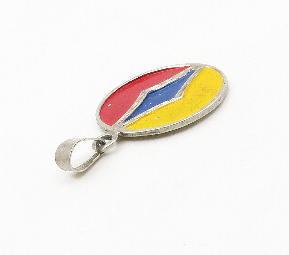 925 Sterling Silver Vintage Enamel Coated Round Drop Pendant PT12119