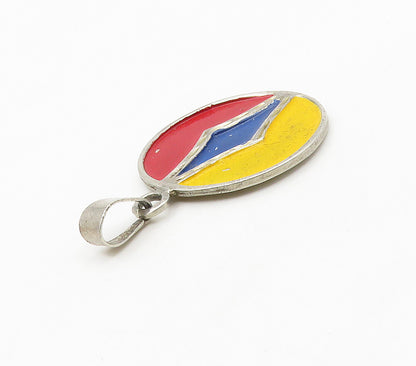 925 Sterling Silver Vintage Enamel Coated Round Drop Pendant PT12119