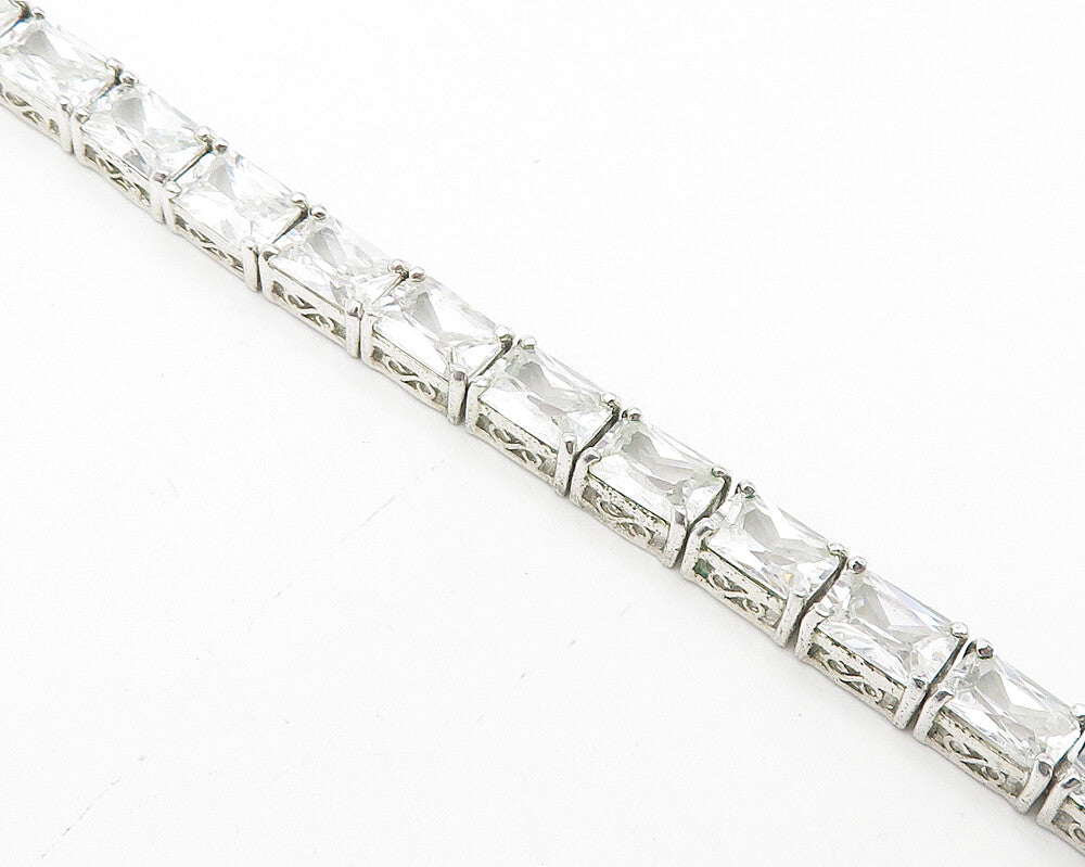 925 Sterling Silver  Sparkling Cubic Zirconia Swirl Tennis Bracelet  BT4546