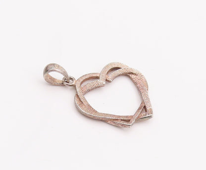 925 Sterling Silver Vintage Pendant Cutout Interlocked Hearts  PT23329