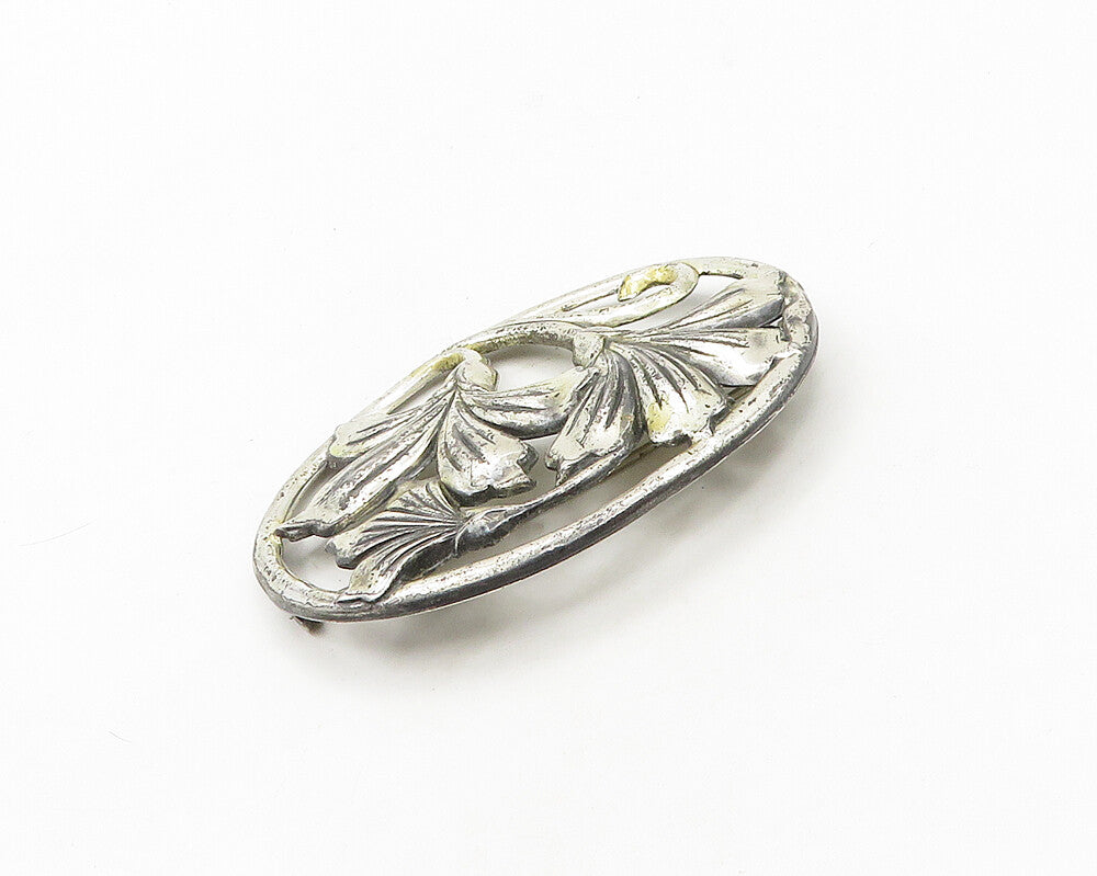 DANECRAFT 925 Sterling Silver  Vintage Shiny Flowers Oval Brooch Pin  BP7579