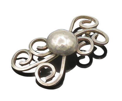 DESIGNER 925 Silver  Vintage Ribbon Swirl Dome Smooth Brooch Pin  BP7662