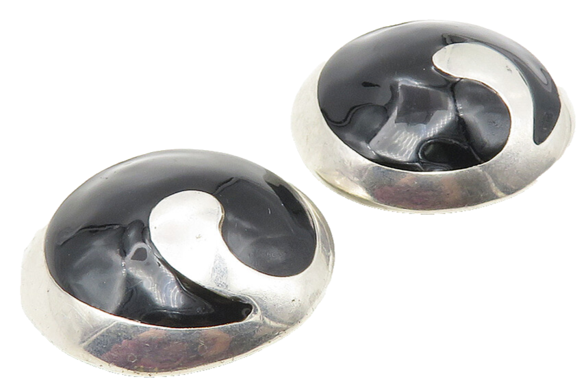DESIGNER 925 Sterling Silver   Vintage Black Onyx Non Pierce Earrings  EG5764