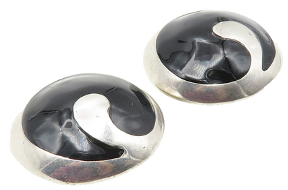 DESIGNER 925 Sterling Silver   Vintage Black Onyx Non Pierce Earrings  EG5764