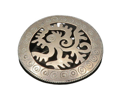 MEXICO 925 Silver  Vintage Circle Pattern Etched Border Brooch Pin  BP8551
