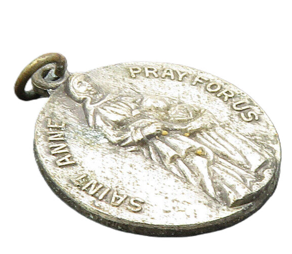 925 Sterling Silver  Vintage Antique St. Anne Religious Prayer Pendant  PT7807