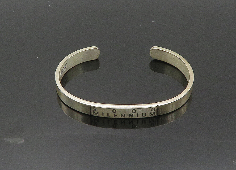 925 Sterling Silver  Shiny 2000 Millennium Stamped Cuff Bracelet  BT8128