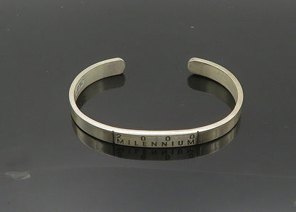 925 Sterling Silver  Shiny 2000 Millennium Stamped Cuff Bracelet  BT8128