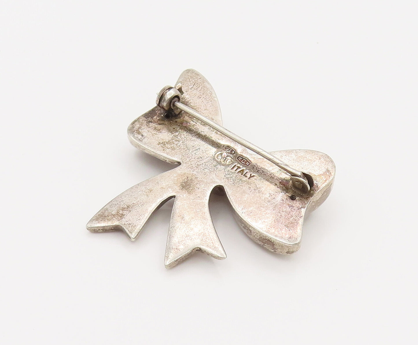 18K GOLD & 925 Silver  Vintage Two Tone Ribbon Bow Tie Brooch Pin  BP10150