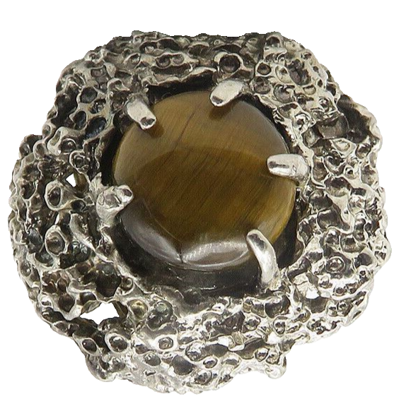 925 Sterling Silver  Vintage Tiger's Eye Sculpted Cocktail Ring Sz 7  RG11601
