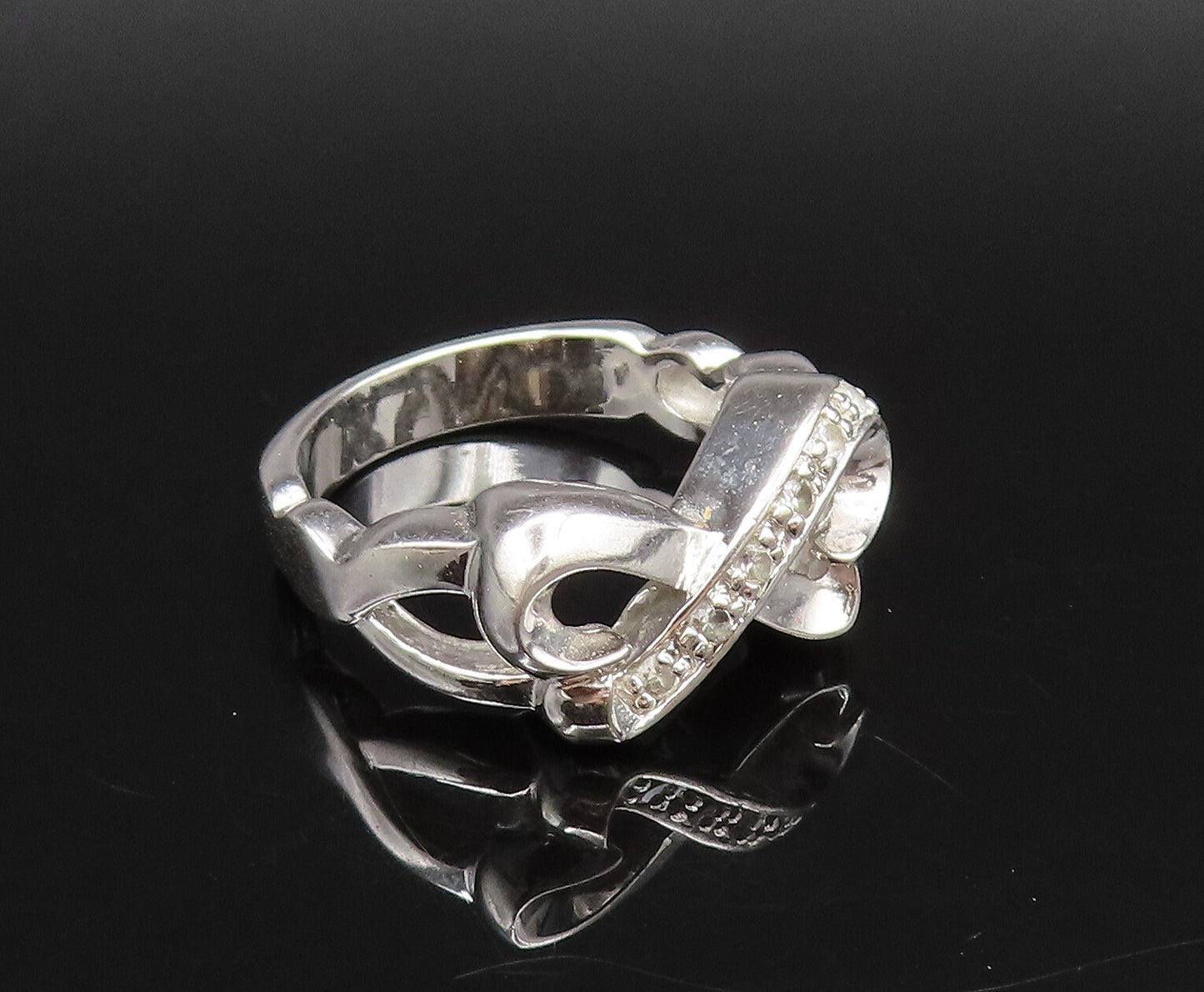 925 Silver  Vintage Fancy Topaz Heart Shaped Infinity Knot Ring Sz 7  RG26035