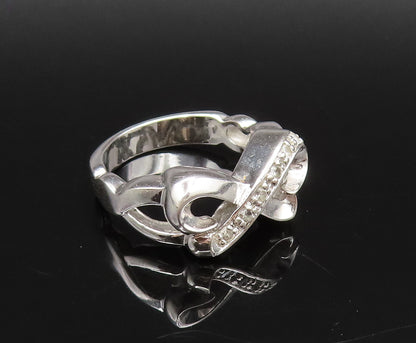 925 Silver  Vintage Fancy Topaz Heart Shaped Infinity Knot Ring Sz 7  RG26035