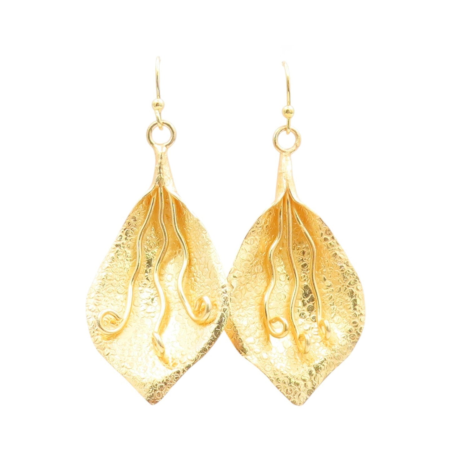 925 Sterling Silver Vintage Earrings Gold Plated Dangling Cutout Lily  EG13328