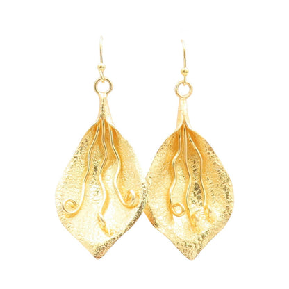 925 Sterling Silver Vintage Earrings Gold Plated Dangling Cutout Lily  EG13328