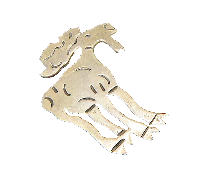 925 Sterling Silver  Vintage Moose Etched Detail Animal Brooch Pin  BP9289