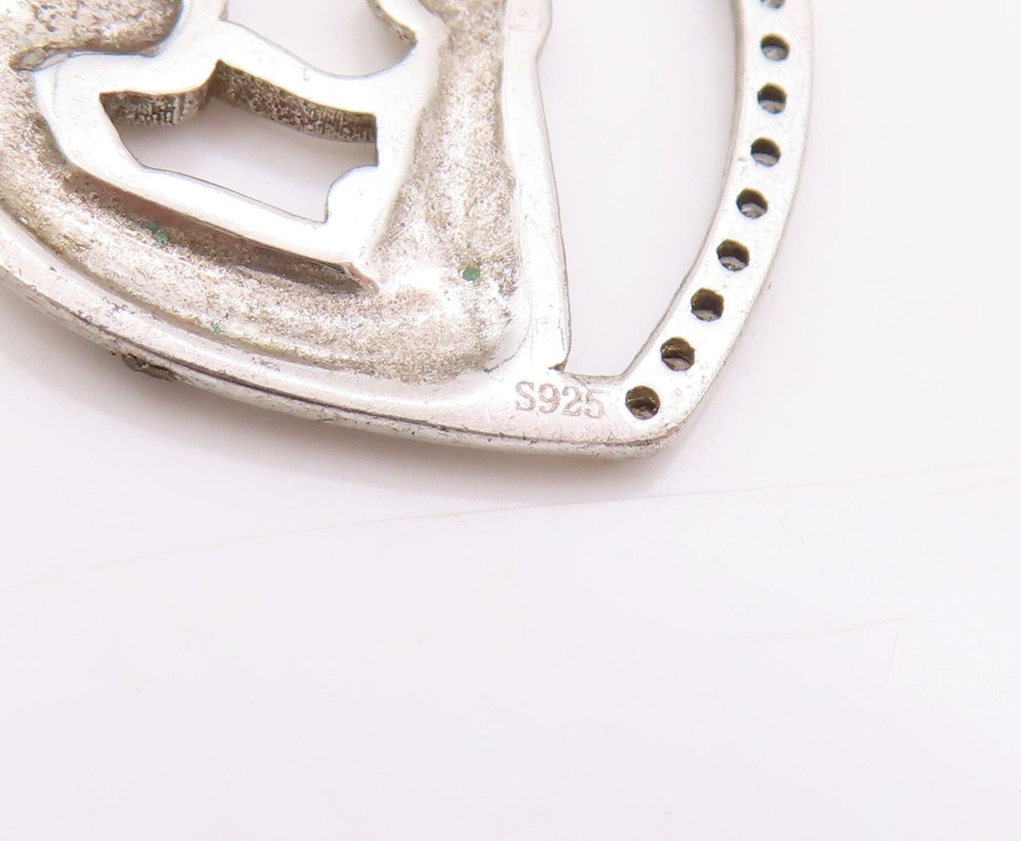 925 Sterling Silver Vintage Pendant CZ Heart Outline Motherhood Charm  PT24753