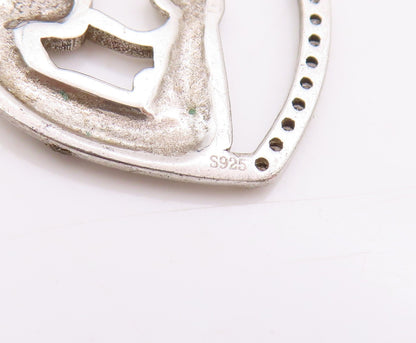 925 Sterling Silver Vintage Pendant CZ Heart Outline Motherhood Charm  PT24753