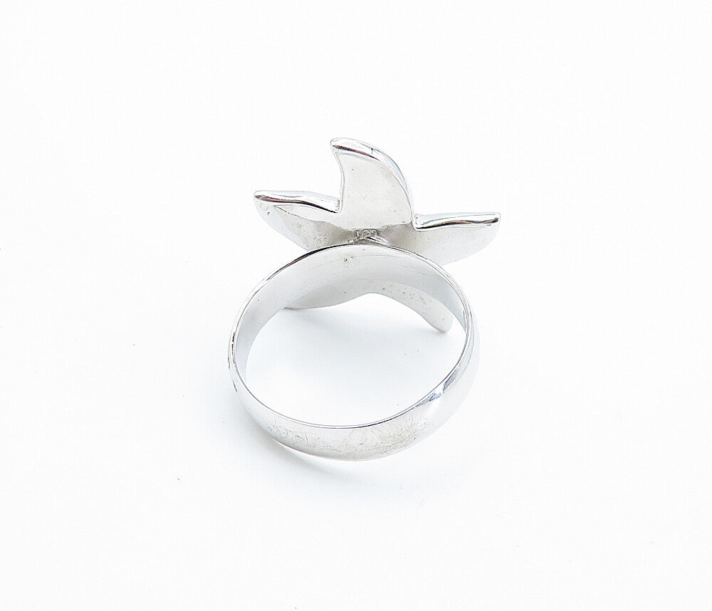 925 Sterling Silver  Inlaid Fire Opal Starfish Cocktail Ring Sz 8.5  RG7754