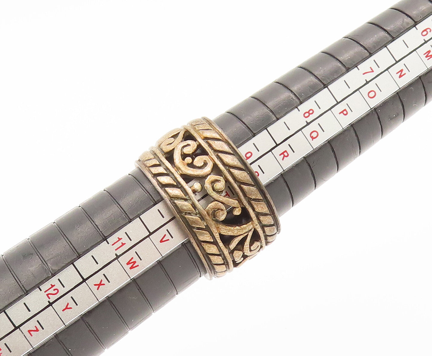 925 Sterling Silver Vintage Ring Swirls And Twisted Rope Carved Sz 9.5  RG27846