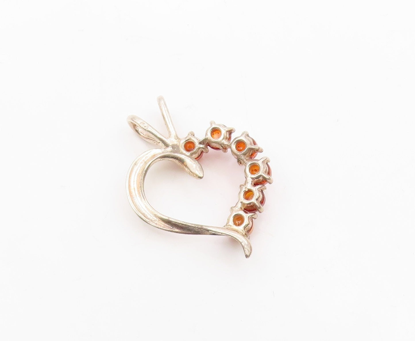 925 Sterling Silver  Vintage Cabochon Amber Open Love Heart Pendant  PT17998