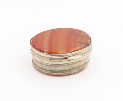 925 Sterling Silver Vintage Pill Box Antique Banded Agate Trinket OPENS  TR4243