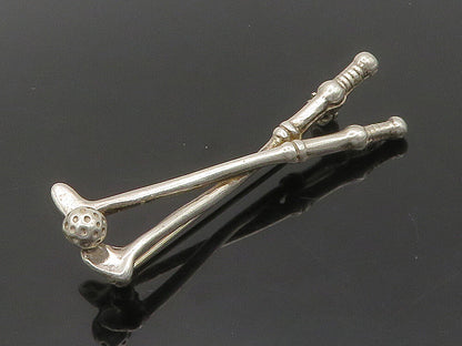 MEXICO 925 Sterling Silver  Vintage Shiny Golf Clubs & Ball Brooch Pin  BP6184