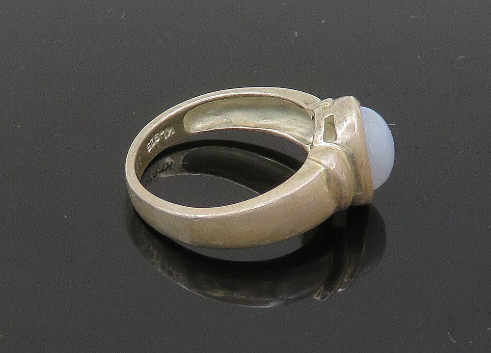925 Sterling Silver  Vintage Cabochon Cut Blue Agate Band Ring Sz 8  RG20737