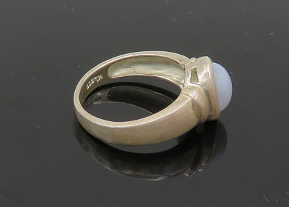 925 Sterling Silver  Vintage Cabochon Cut Blue Agate Band Ring Sz 8  RG20737