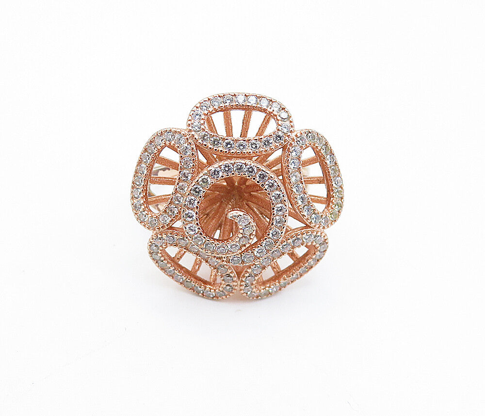 925 Sterling Silver  Topaz Rose Gold Plated Statement Ring Sz 7.5  RG7281
