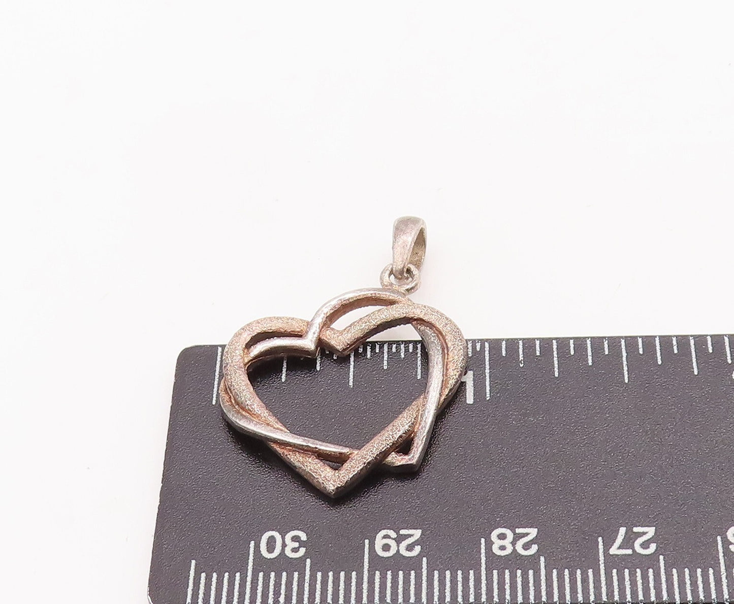 925 Sterling Silver Vintage Pendant Cutout Interlocked Hearts  PT23329
